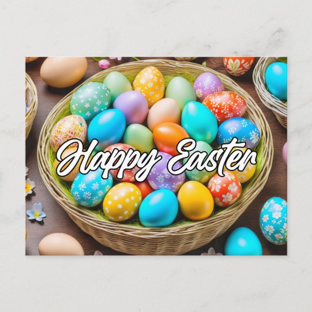 Cartão Postal Cesta de Férias de Páscoa Colorida Bonita (Frente)