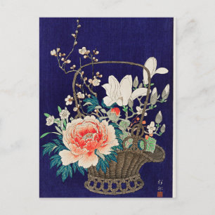 Cartão Postal Cesta de Flores de Bambu por Ohara Koson
