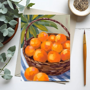 Cartão Postal Cesta de Laranjas Frutas Cítricos Pintura