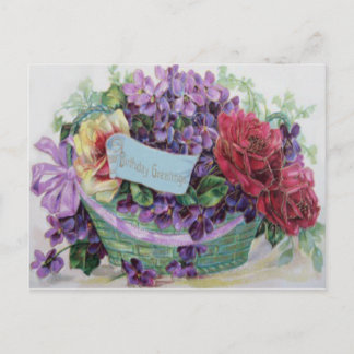 Cartão Postal Cesta Floral de Flores Rosa Violeta