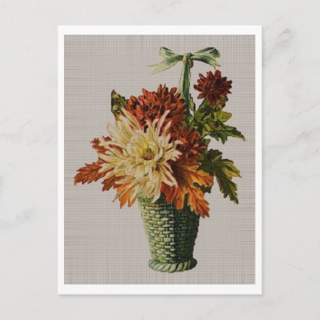 Cartão Postal Cesto Antiquado de Flores (Frente)