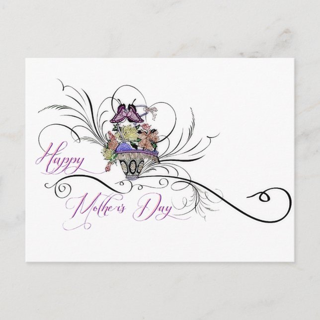 Cartão Postal Cesto de flores do Dia das Mães (Frente)