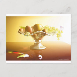 Cartão Postal Cesto de vidro com frutas e bateria