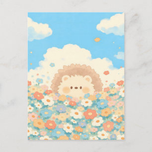 Cartão Postal Céu Azul Brilhante Kawaii Prado de Ouriço-cacheiro