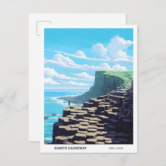 Cartão Postal Céu Azul em Giants Causeway Irlanda Viagem (Frente/Verso)