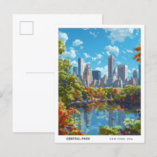 Cartão Postal Céu Azul na Viagens vintage do Central Park em Nov