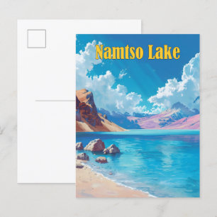 Cartão Postal Céu Azul na Viagens vintage do Tibete no Lago Namt