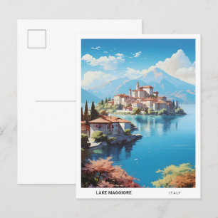 Cartão Postal Céu Azul no Lago Maggiore Itália Viagem Vintage