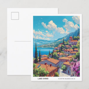 Cartão Postal Céu Azul no lago Ohrid Norte da Macedônia Viagem
