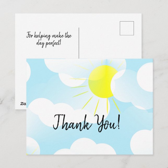 Cartão Postal Céu de Verão Azul Ensolarado com Nuvens Obrigado (Frente/Verso)