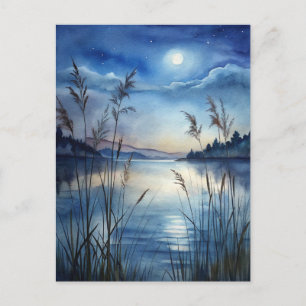 Cartão Postal Céu Estrelado Noturno Lago Iluminado pela Lua Pací