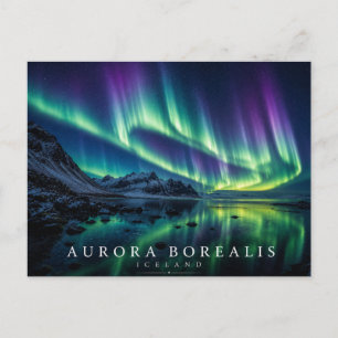 Cartão Postal Céu Noturno da Islândia com Aurora Boreal