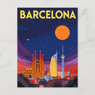 Cartão Postal Céu Noturno de Barcelona Sagrada Familia