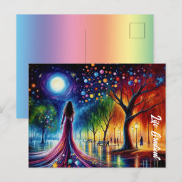 Cartão Postal Céu noturno mágico com larvas e lanternas