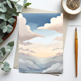 Cartão Postal Céus Nublados | Nuvens Azuis Celestes em Aquarela