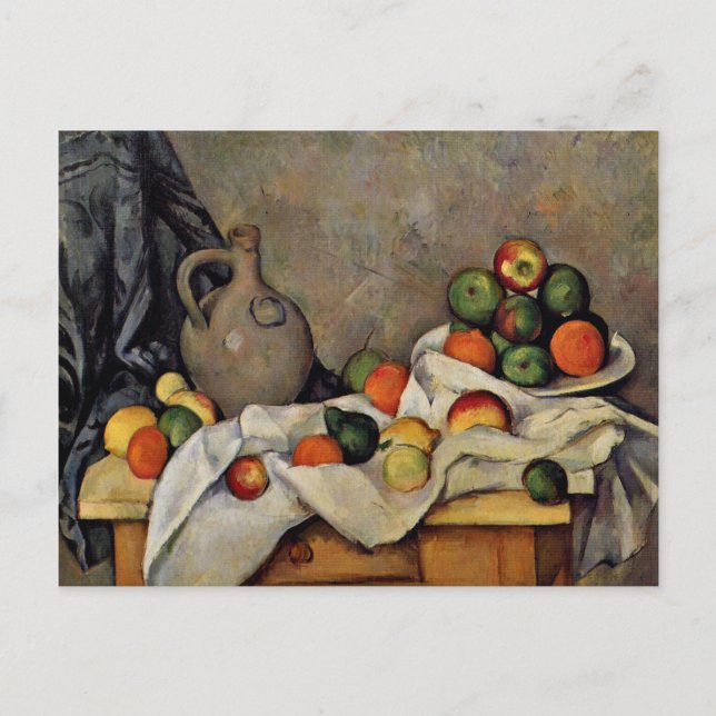 Cartão Postal Cezanne - Cortina, Jug e Fruta (Frente)
