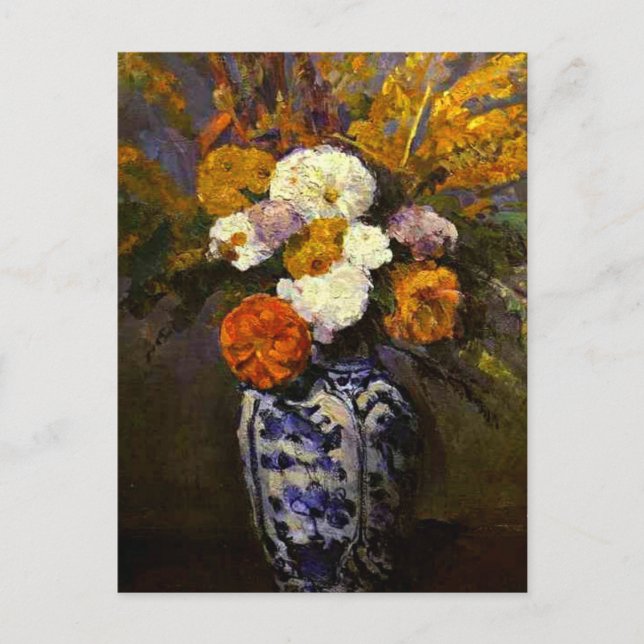 Cartão Postal Cezanne - Dahlias, pintura floral (Frente)