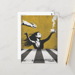 Cartão Postal Chá com o grafite de arte urbana Bunny