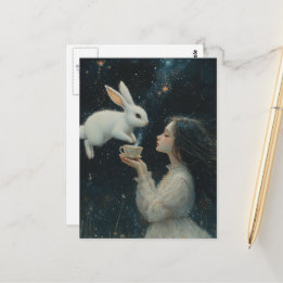 Cartão Postal Chá da Alice com a Fantasia do Coelho