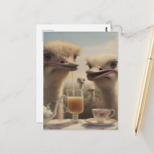 Cartão Postal Chá da tarde surreal engraçado de avestruz