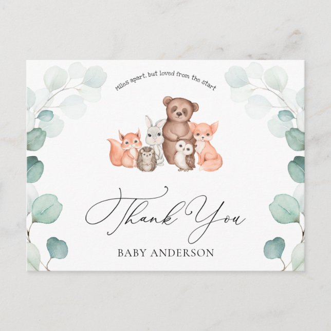 Cartão Postal Chá de animais florestais por e-mail Obrigado Cart (Frente)