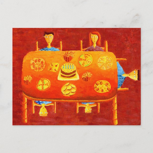 Cartão Postal Chá de Aniversário em Família Pintura (Frente)