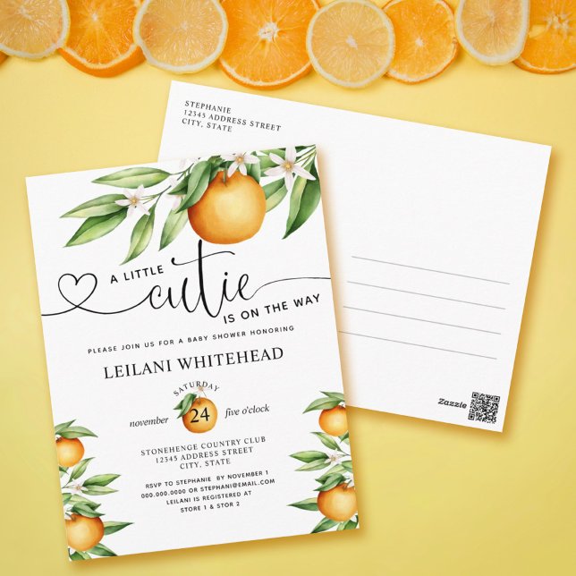 Cartão Postal Chá de Bebê Aquarela Little Cutie a Caminho (Criador carregado)