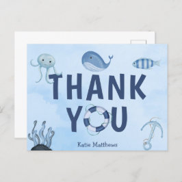 Cartão Postal Chá de Bebê Costeiro Fofo Animais Marinhos Obrigad