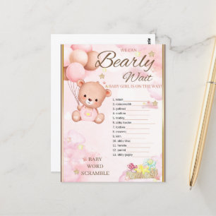 Cartão Postal Chá de Bebê de Ursinho Menina Jogo