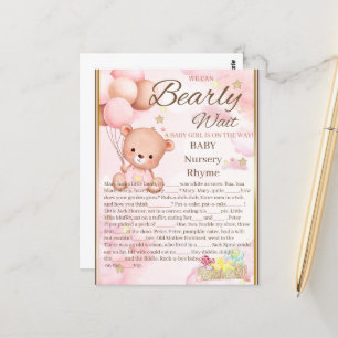 Cartão Postal Chá de Bebê de Ursinho Menina Jogo