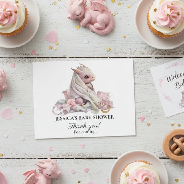 Cartão Postal Chá de Bebê do Dragão Rosa Obrigada (Criador carregado)