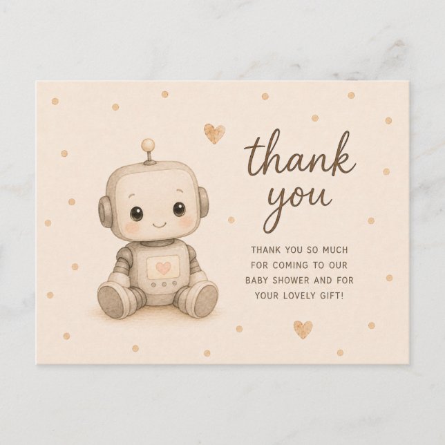 Cartão Postal Chá de Bebê do Robô Bebê Obrigado (Frente)