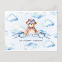 Cartão Postal Chá de Bebê do Ursinho Azul Cloud Vintage Boy