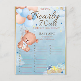 Cartão Postal Chá de Bebê do Ursinho Menino Jogo
