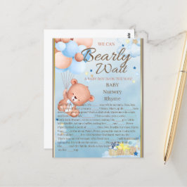Cartão Postal Chá de Bebê do Ursinho Menino Jogo