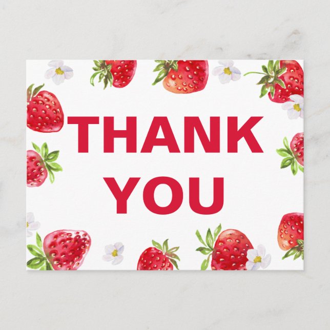 Cartão Postal Chá de Bebê do Verão Morango Frutas Fofo (Frente)