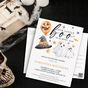 Cartão Postal Chá de Bebê em Aquarela do Pequeno Boo no Hallowee