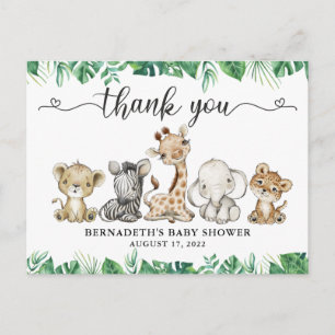 Cartão Postal Chá de Bebê Floral Animais da Selva Agradecimento