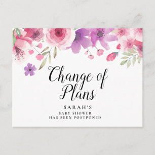 Cartão Postal Chá de Bebê Floral Aquarela Adiado