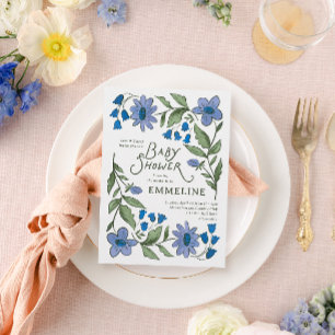Cartão Postal Chá de Bebê Floral Country Azul e Verde