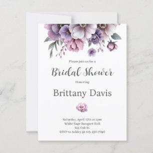 Cartão Postal Chá de Bebê Lavanda Floral Aquarela