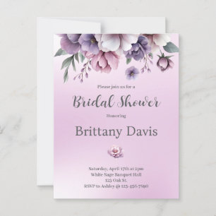 Cartão Postal Chá de Bebê Lavanda Floral Aquarela