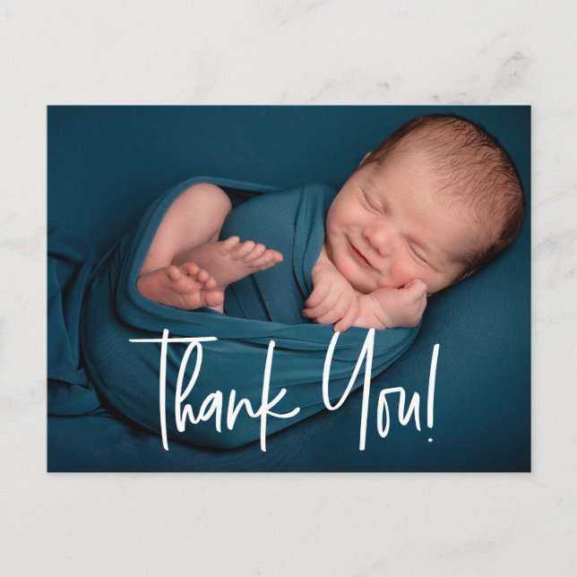 Cartão Postal Chá de Bebê Menino Fotografia Lettering Manual (Frente)