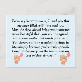 Cartão Postal Chá de Bebê Menino Urso de Pelúcia Marrom Claro e 