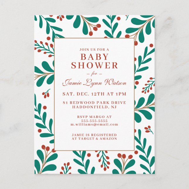 Cartão Postal CHÁ DE BEBÊ | Mistura de Natal & Holly (Frente)