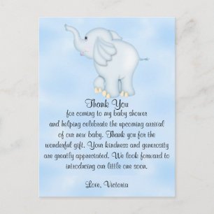 Cartão Postal Chá de Bebê Obrigado Elefante Menino