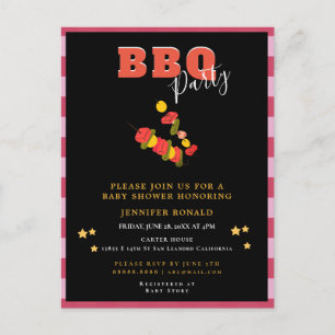 Cartão Postal Chá de Bebê Preto e Vermelho BBQ