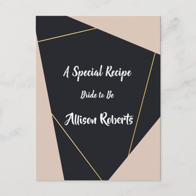 Cartão Postal Chá de Bebê Rosa preto & geométrico dourado (Frente)