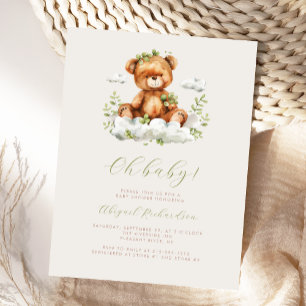 Cartão Postal Chá de Bebê Urso Teddy com Eucalipto em Aquarela V