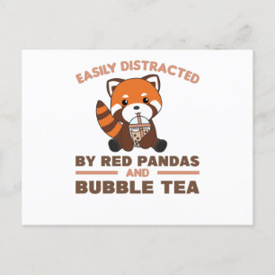 Cartão Postal Chá de Bolha Panda Vermelho Chocolate Animais Fofo